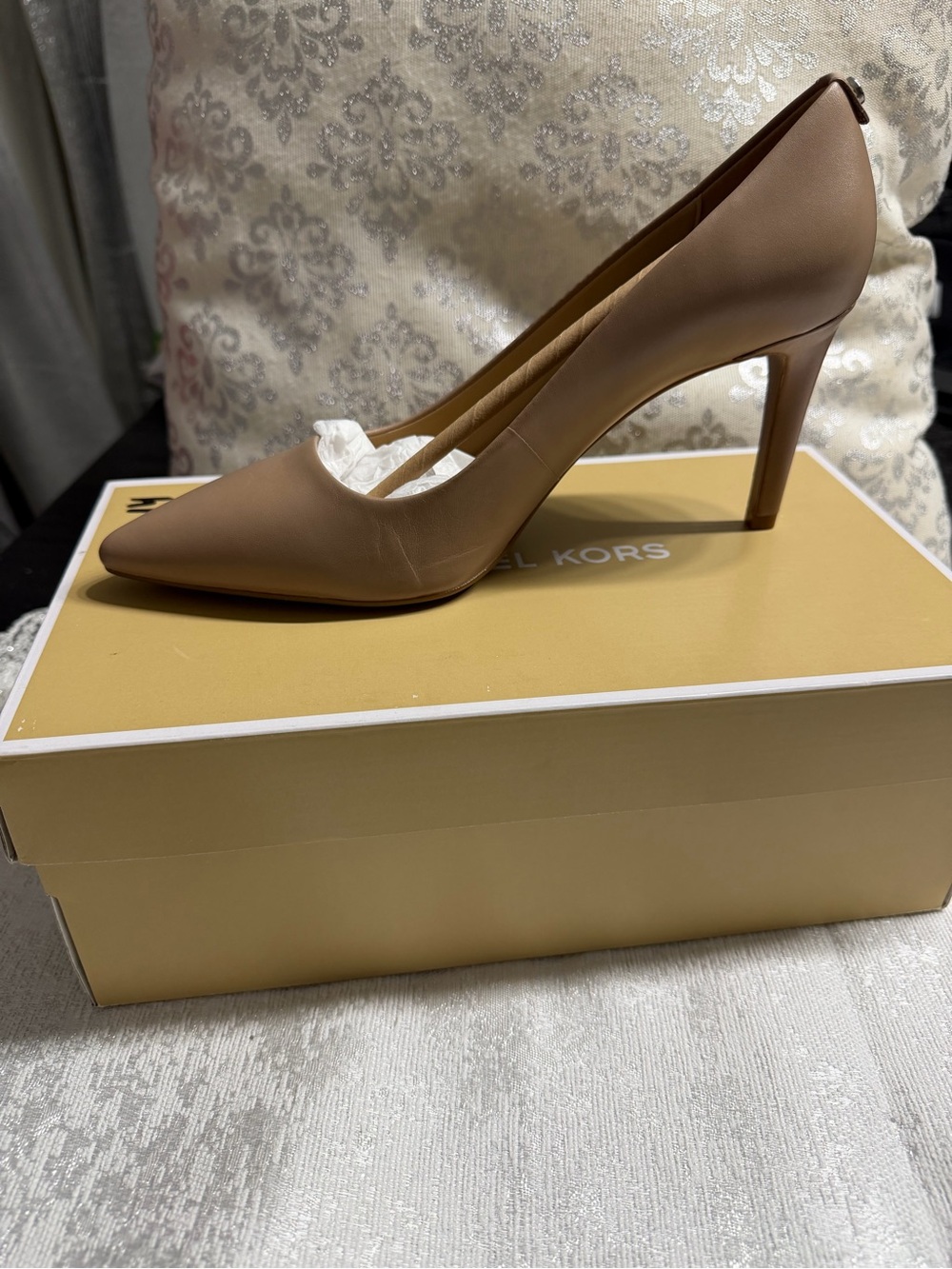 Michael Kors Taupe Pointed-Toe Leather Stiletto Pumps